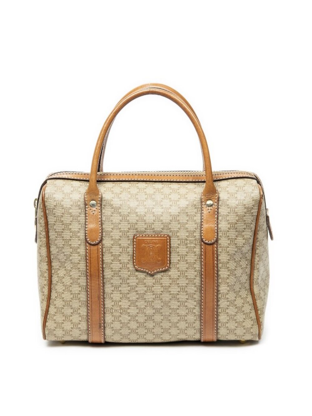 Celine Vintage Mini Boston Beige Brown Macadam Canvas Handbag